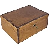 BeeGreeny Large Wooden Box with Lock and Key, Vintage Memento Box for Men and Women, Rustic Brown Decorative &amp; Lockable Memory Keepsake Box with Hinged Lid, Secret Lock Box, Keepsake Chest (Brown)