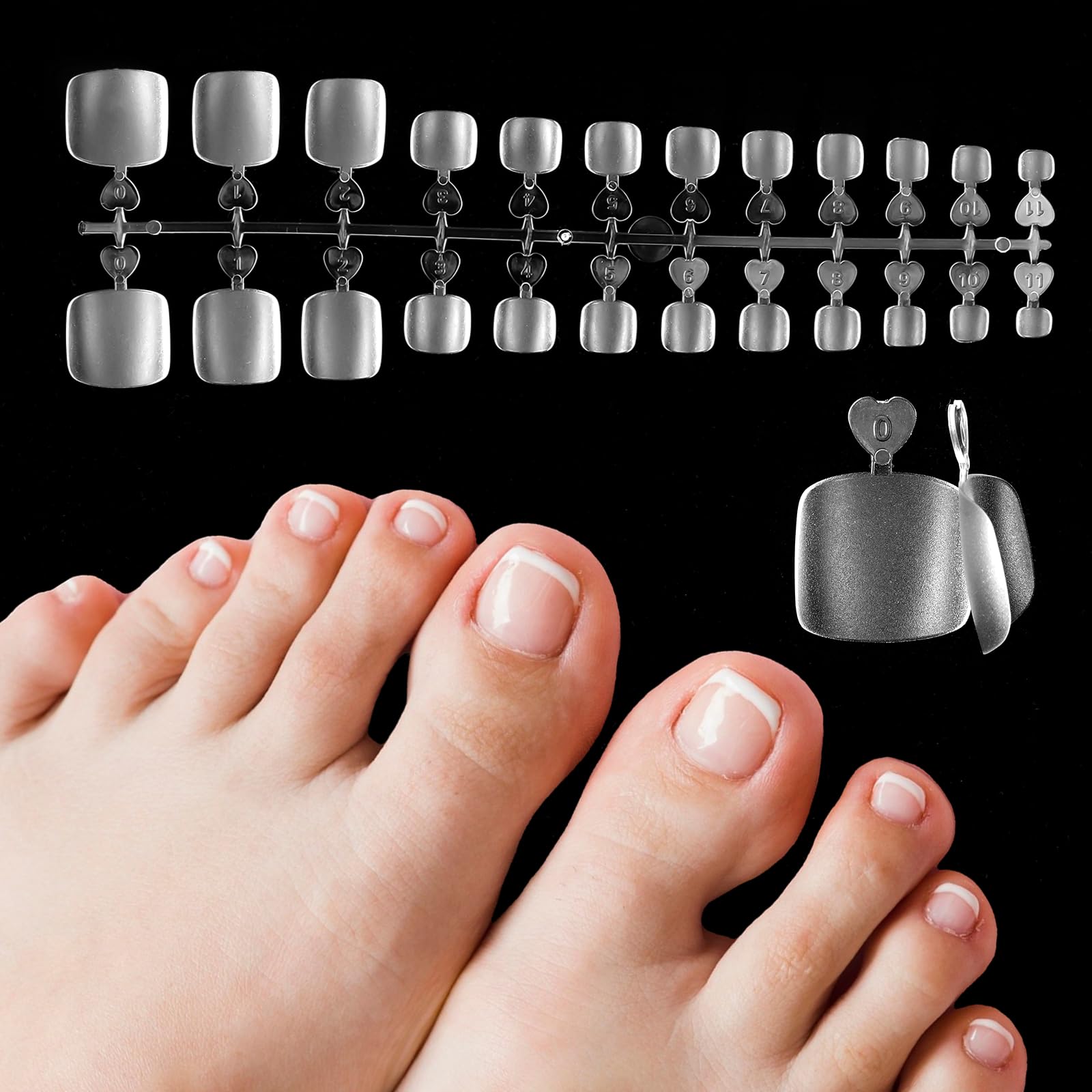 Soft Gel Toe Nail Tips, 240pcs - Short Square Matte, Full Cover Fake Toenails for Extensions & Home Salon Manicure