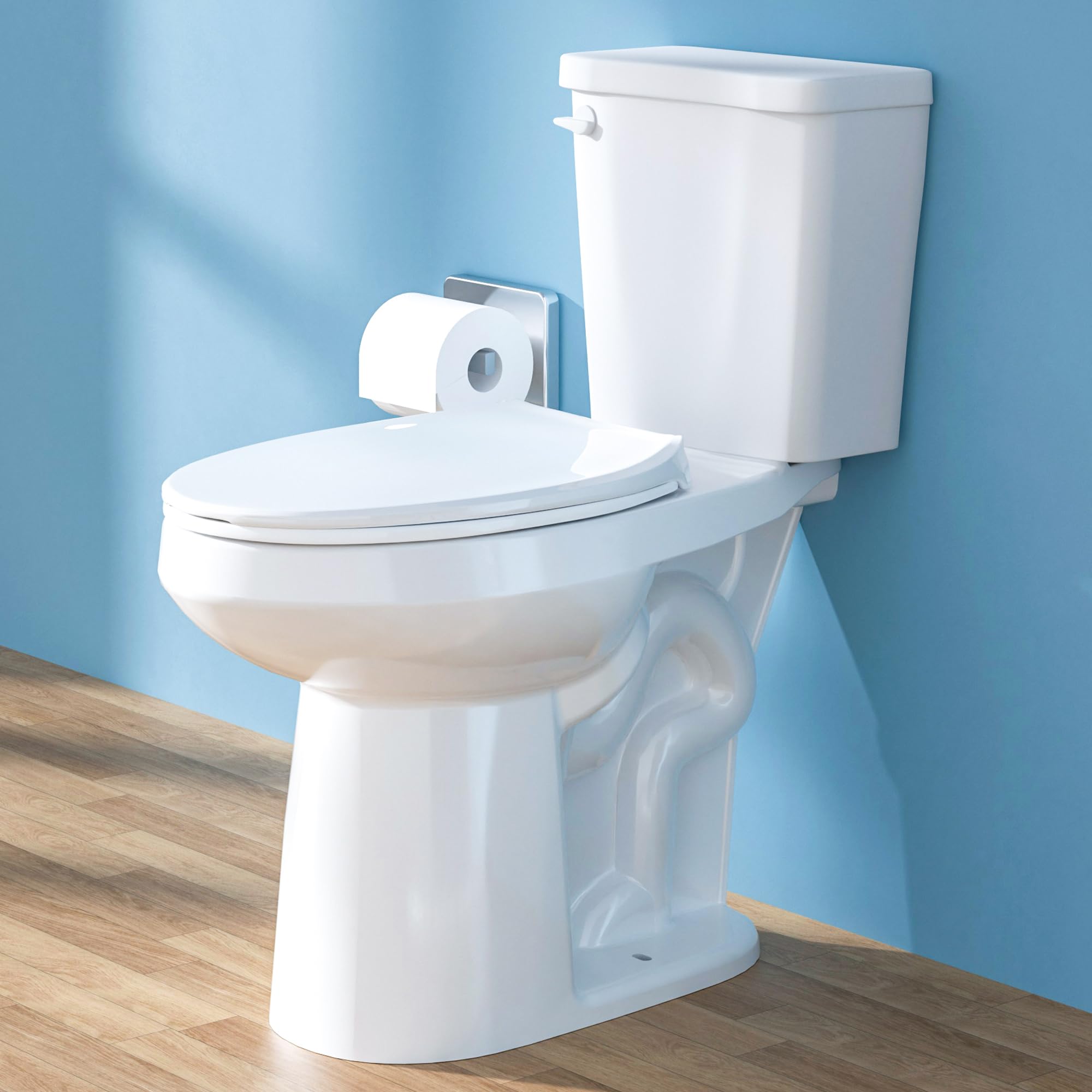 Photo 1 of HOMLYLINK 21 Inch Elongated Tall Toilet for Seniors, Extra High Toilet for Bathroom, Comfort Bowl Height 21 Inch, Seat Height 22 Inch, Two-Piece Single Flush 1.28 GPF, 12 Inch Rough-in, White