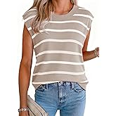 EVALESS Short Sleeve Sweaters for Women Trendy Crewneck Striped Knit Tops 2026 Spring Summer Outfits Cap Sleeve Sweater Vest