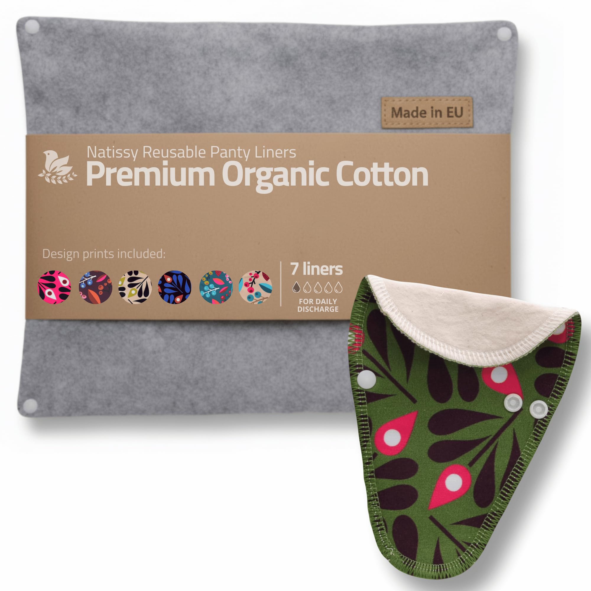 Made in EU - Ultra-Soft Reusable Panty Liners (Tanga, 7-Pack) – High-Temp Washable Cloth Panty Liners for Women – Breathable Secure-Fit Organic Cotton Keeps You Fresh & Dry for Daily Vaginal Discharge