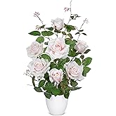 Hollyone Pink Fake Roses Artificial Flowers in Pot 23.6" Small Roses Tree Indoor Outdoor Faux Plants & Flowers Rose Silk Flowers Potted Plant Artificial Rose Floral Arrangement Desk Home Decor