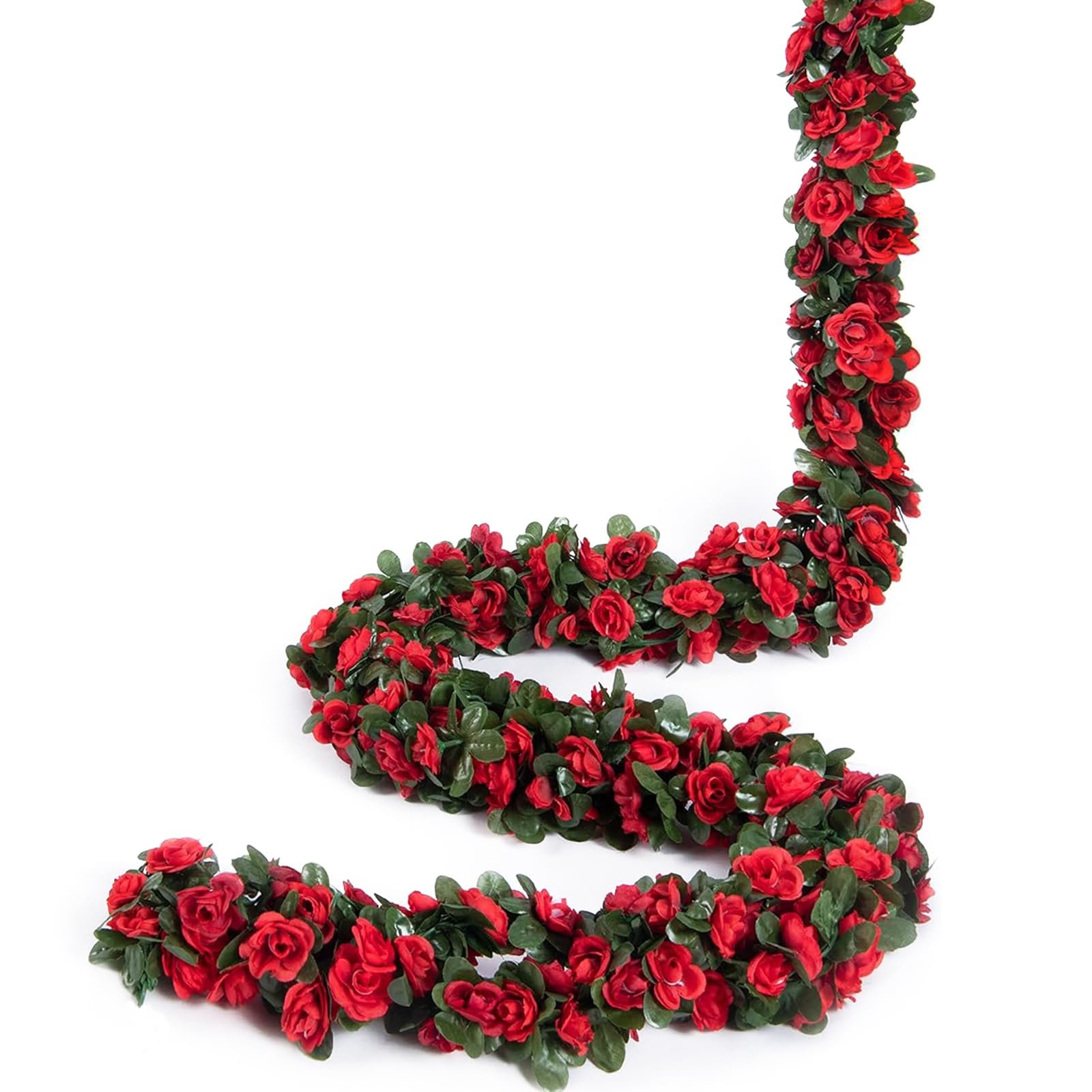 Weldomcor Pack of 8 Artificial Red Garland 64 FT Flower Garland Roses Vines Silk Flowers Outdoor Hanging Artificial Flowers Decoration for Wedding Arch Bedroom Wall Backdrop Garden Decoration