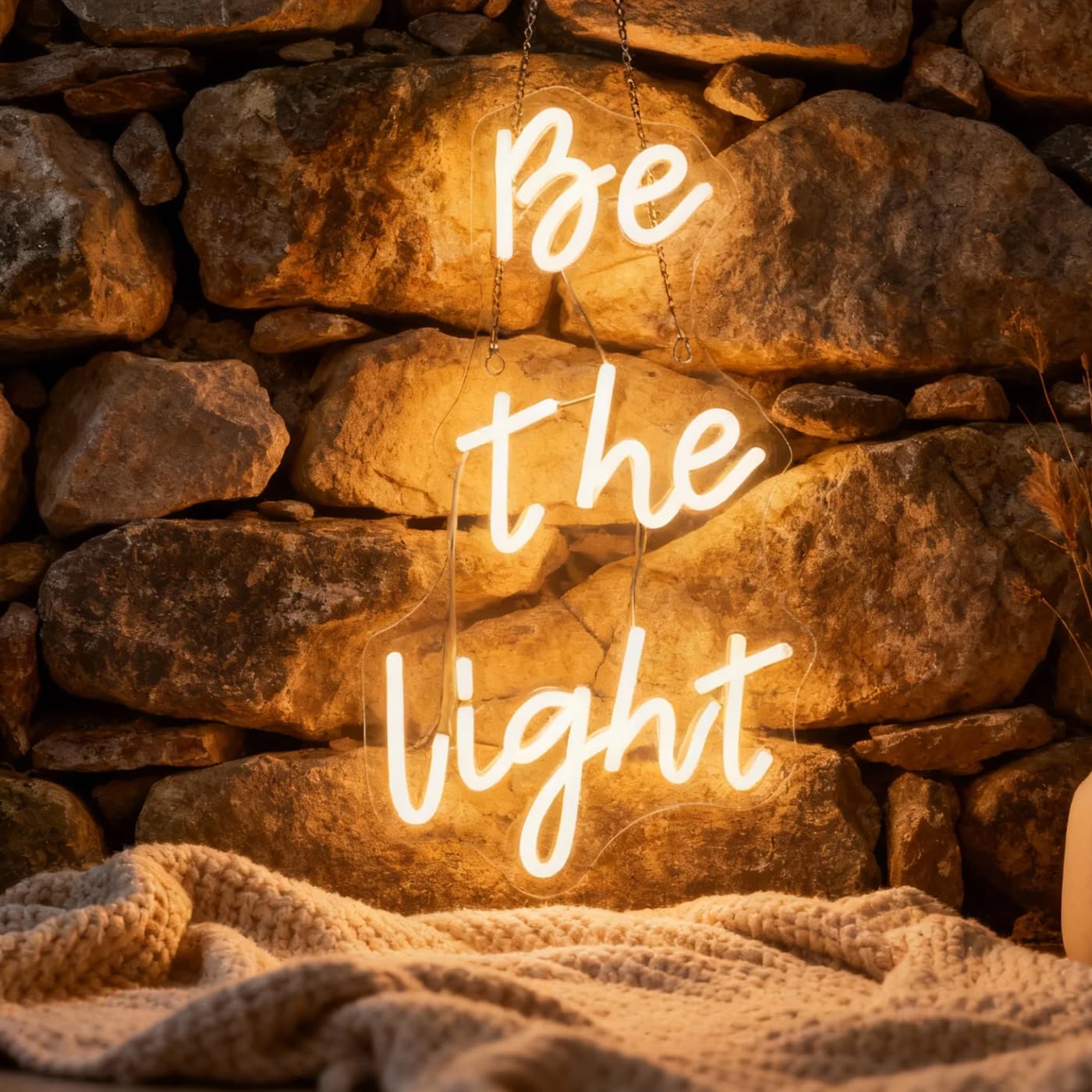 Photo 1 of "Be The Light" Neon Sign, Positive Quotes Decorative Neon Lights for Home Room Wall Decor, Office Wall Decor Neon Light Sign, Christmas Birthday Gift,Thanksgiving Gift(warm white)