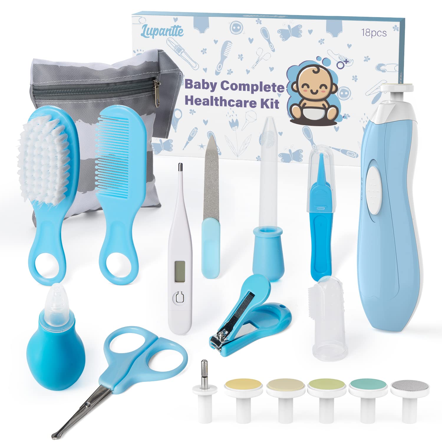 Baby Healthcare and Grooming Kit 18 in 1 Baby Electric Nail Trimmer Set Lupantte Nursery Care Kit, Medicine Dispenser, Baby Comb, Brush, Nail Clippers, etc. Baby Shower Gifts