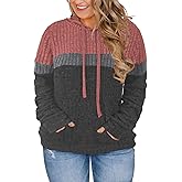 VISLILY Plus-Size-Hoodies for Women Casual Color Block Sweaters Long Sleeve Pullover Sweatshirts Cute Loose Tops with Pocket