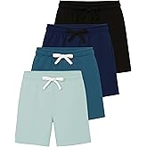 Real Essentials 4 Pack: Boys Fleece Lounge Shorts – Soft Pull-On Gym, School, Sleep & Active Sports Shorts for Kids