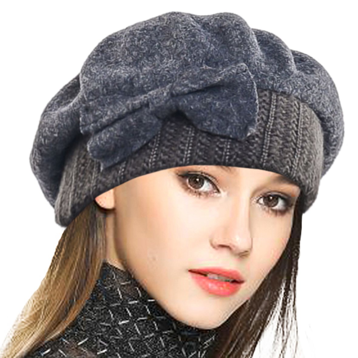VECRY Lady French Beret 100 Wool Beret Floral Dress Beanie Winter Hat