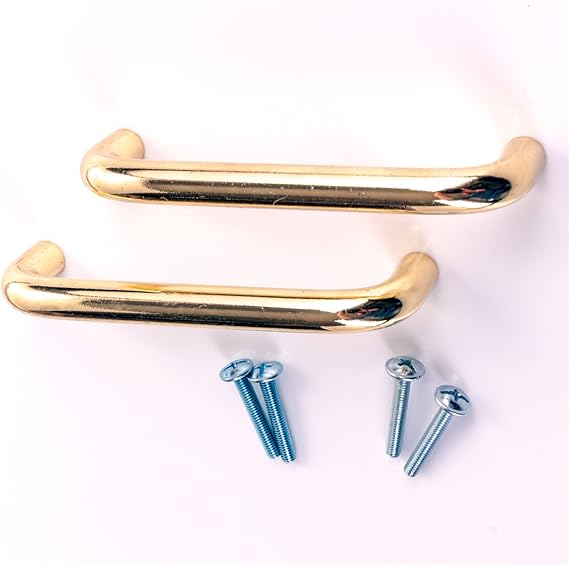 2X Polished Brass D Shaped Handles 96mm Stylish Kitchen Cupboard Door