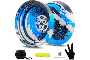 YOYOSTUDIO V22 Yoyo Professional Responsive Yoyo for Kids 8-12, Pro Trick Yo yo for Adults Kids with Unresponsive Yoyos Accessory Kit, 10 Yo-Yo Strings, Case & Glove - Black Blue Silver