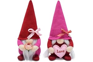 Attiigny 2PCS Valentine's Day Gifts Santa Gnome Decorations,Romantic Saint Valentine Tiered Tray Party Ornament Present Tomte Elf Doll,Knitted Pink Stuffed Anniversary Decor for Home