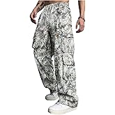 GORGLITTER Men's Baggy Camo Pants Y2K Wide Leg Sweatpants Drawstring Waist Work Cargo Pants Drippy Streetwear Joggers