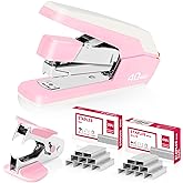 Deli Effortless Desktop Stapler, Heavy Duty Stapler, Pink | 40-50 Sheet Capacity, One Finger, No Effort, Includes 1500 Staples &amp; Staple Remover