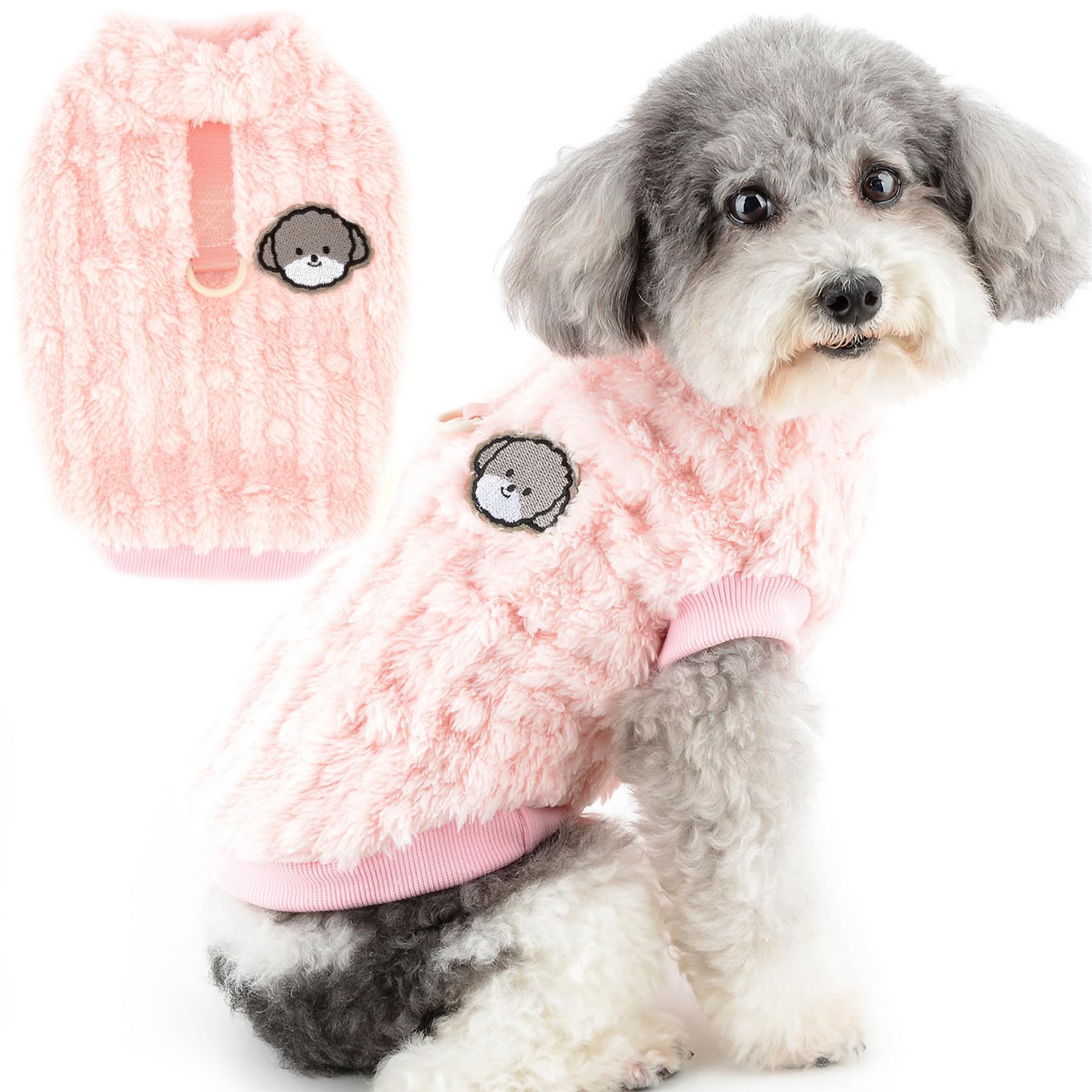 Zunea Soft Sherpa Fleece Dog Jumper Sweater Coat for Small Dogs Winter Warm Fuzzy Pullover Jacket Coat with D-Ring Puppy Vest Clothes Cold Weather Pet Girl Boy Apparel for Chihuahua Yorkie Pink L