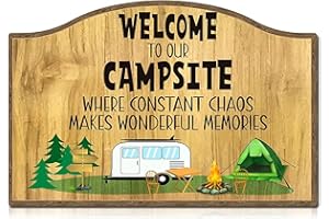 SICOHOME Funny Camping Signs,8" X 12" Welcome to Our Campsite Sign,Camping Decor for Camper, Capmer Decor Sign, Camper/Camping/RV Plaque