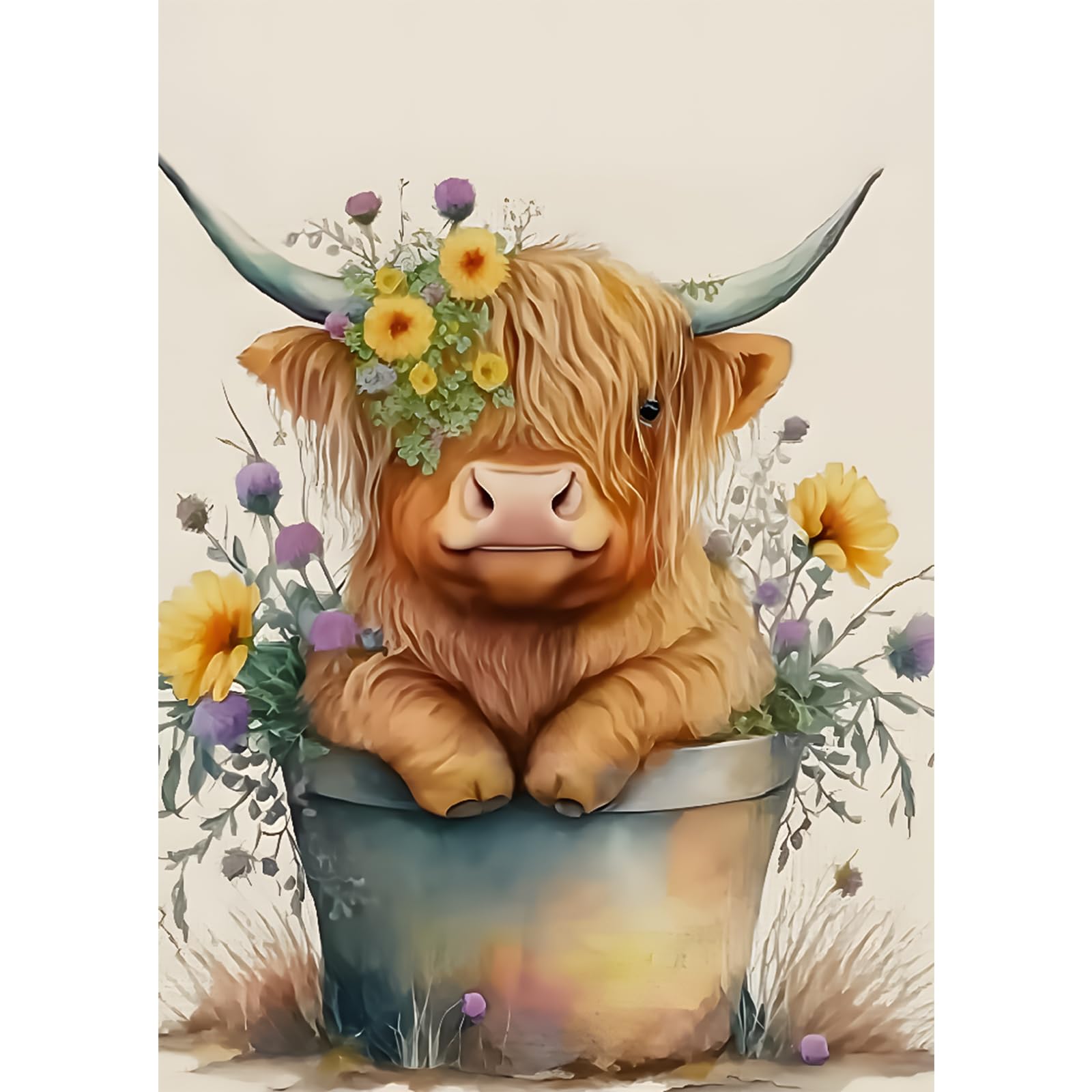 NAIMOER Cow Diamond Painting Kits for Adults, DIY 5D Diamond Art Cattle with Sunflowers Painting Kits Picture for Gifts Home Wall Decor 30x40cm