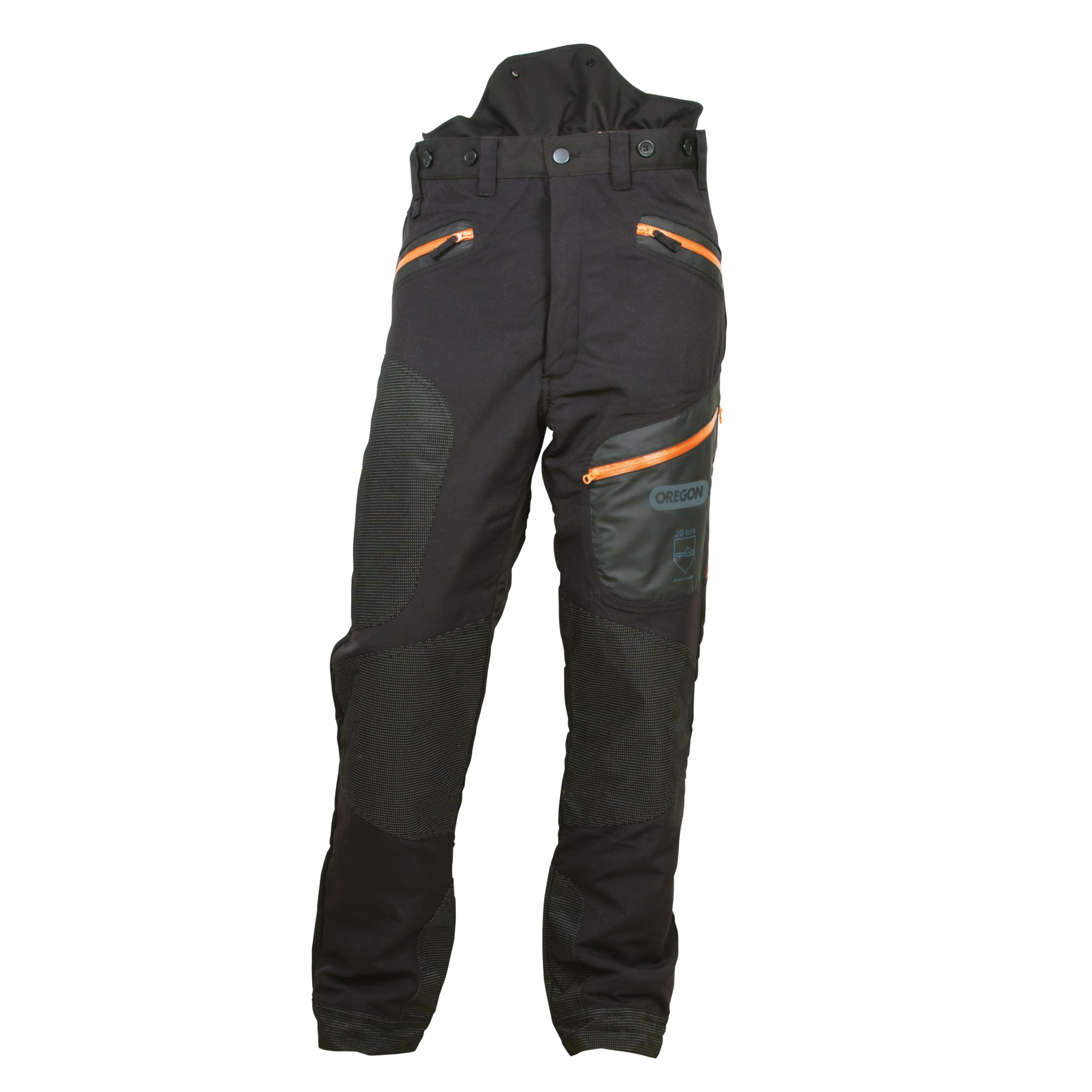 Oregon Fiordland Pro Chainsaw Trousers, Type A, Professional Class 1 Chainsaw PPE Clothing, Adjustable with Premium 20m/s EN ISO 11393-2 Cutting Protection for Men & Women - Size XXXL Black
