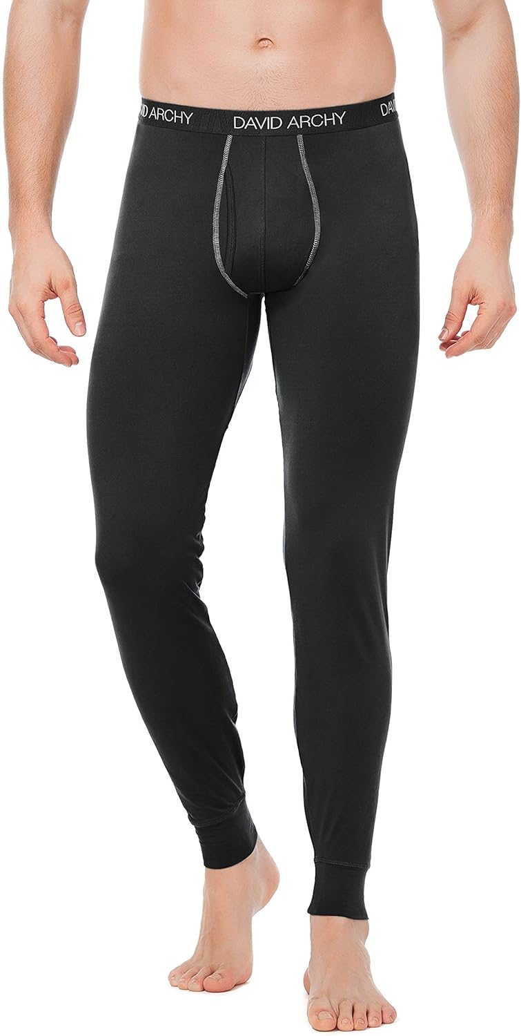 DAVID ARCHY Men's 2 Pack Thermal Underwear Pants Ultra Soft Brushed Thermal Bottoms Long Johns Quick Dry Base Layer Leggings at  Men’s Clothing store