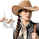 DRESHOW Glitter Cowboy Hat Classic Western Rhinestone Cowgirl Hat Outdoor Wide Brim Retro Felt Fedora Hats Rolled up Caps