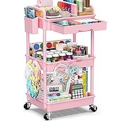 SUNALLY 3 Tier Rolling Cart with Drawer, Bathroom