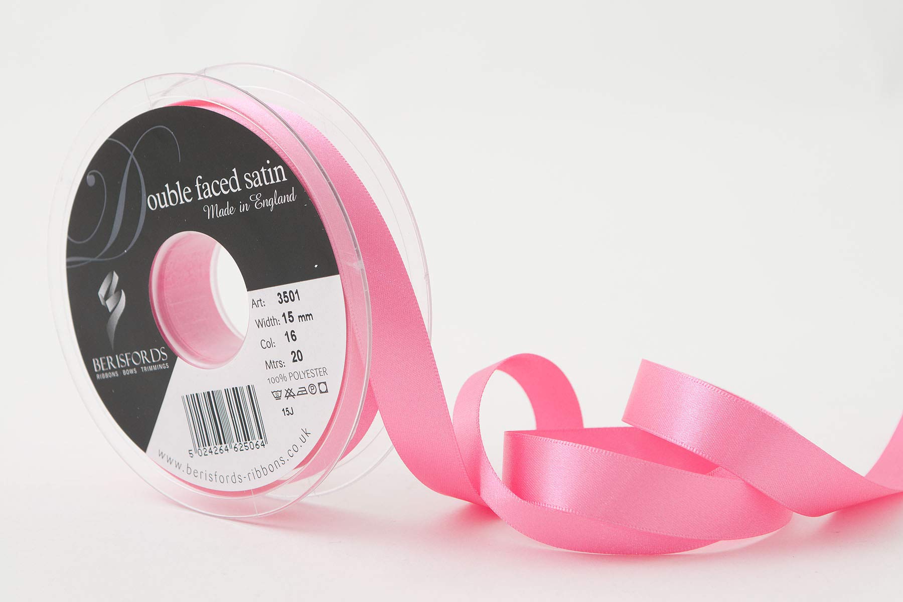 Berisfords Double FACE Poly Satin Ribbon, Sugar Pink, 10.5x10.5x3 cm