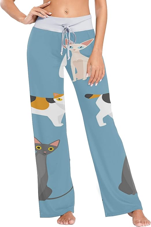 AQQA Lounge Pants Beautiful Lovely Colorful Cat Animals Wide Leg Pants