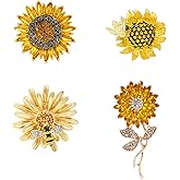 Honbay 4PCS Sparkling Rhinestones Sunflower Brooch Pins Enamel Alloy Flower Bee Brooches Daisy Breastpin Lapel Pins Hat Scarf Shawl Sweater Cardigan Clips