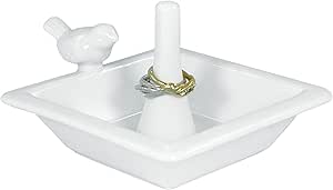 Amazon.com: MyGift Classic White Bird Bath Ceramic Ring Holder/Jewelry ...