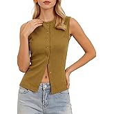 Allegra K Ribbed Tank Tops for Women 2026 Summer Button Down Sleeveless Y2K Going Out Vest Top