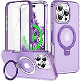 Turquiase for iPhone 16 Pro Full Body Shockproof Case with Magnetic Invisible Stand [Compatible with MagSafe] Built-in Screen Protector Military Drop ProtectionTranslucent Phone Cover -Purple