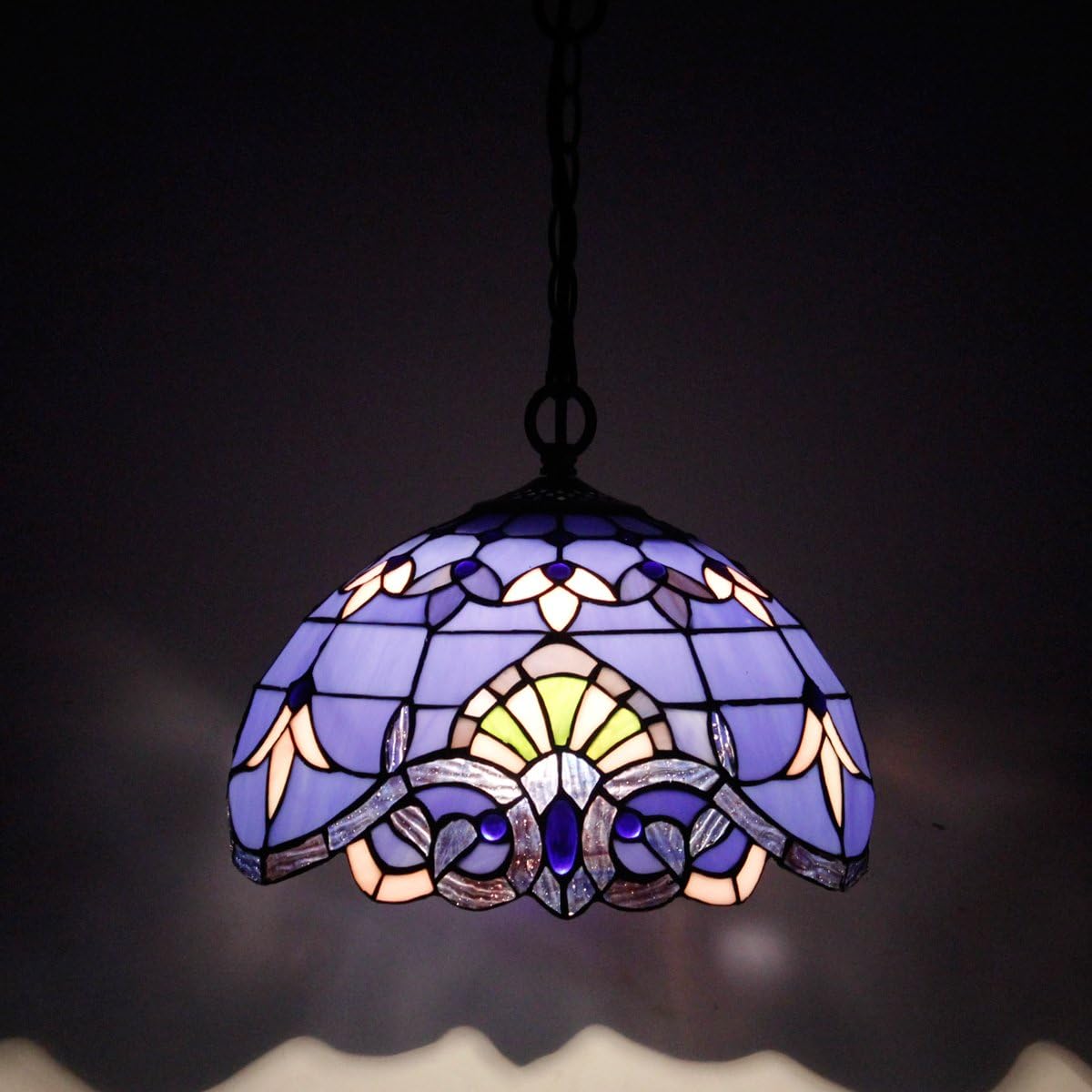 Tiffany Hanging Light W12H32 Inch Blue Purple Stained Glass Pendant lamp 1E26 Baroque Style S003C WERFACTORY Series Lamps Chandelier Ceiling Fixture Kitchen Island Bar Hallway Living Dining Room Loft - - 