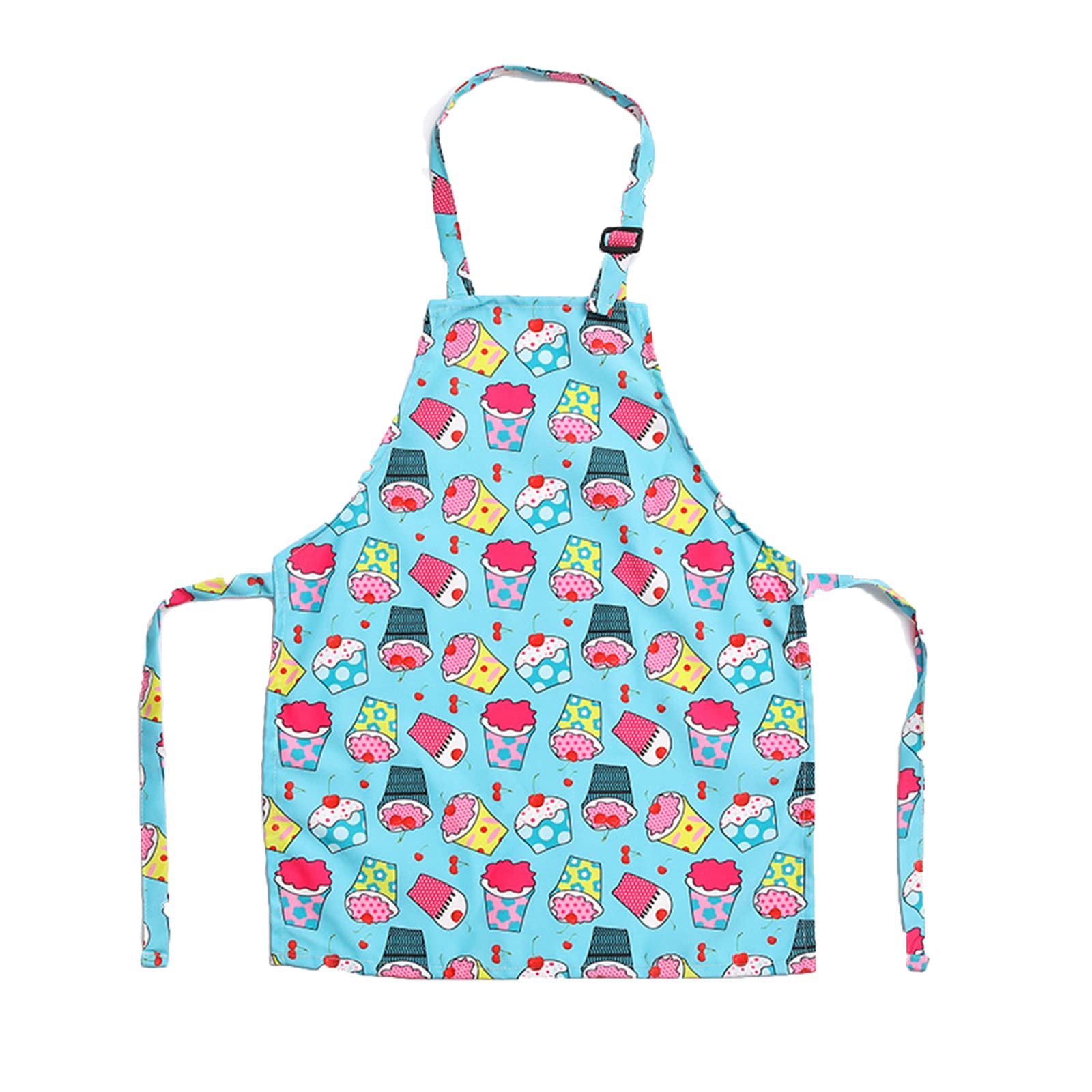 TOPWAYS Colorful Cartoon Canvas Kids Aprons, Adjustable Neck Children's Apron for Cooking Baking Painting Wear (mini cakes)