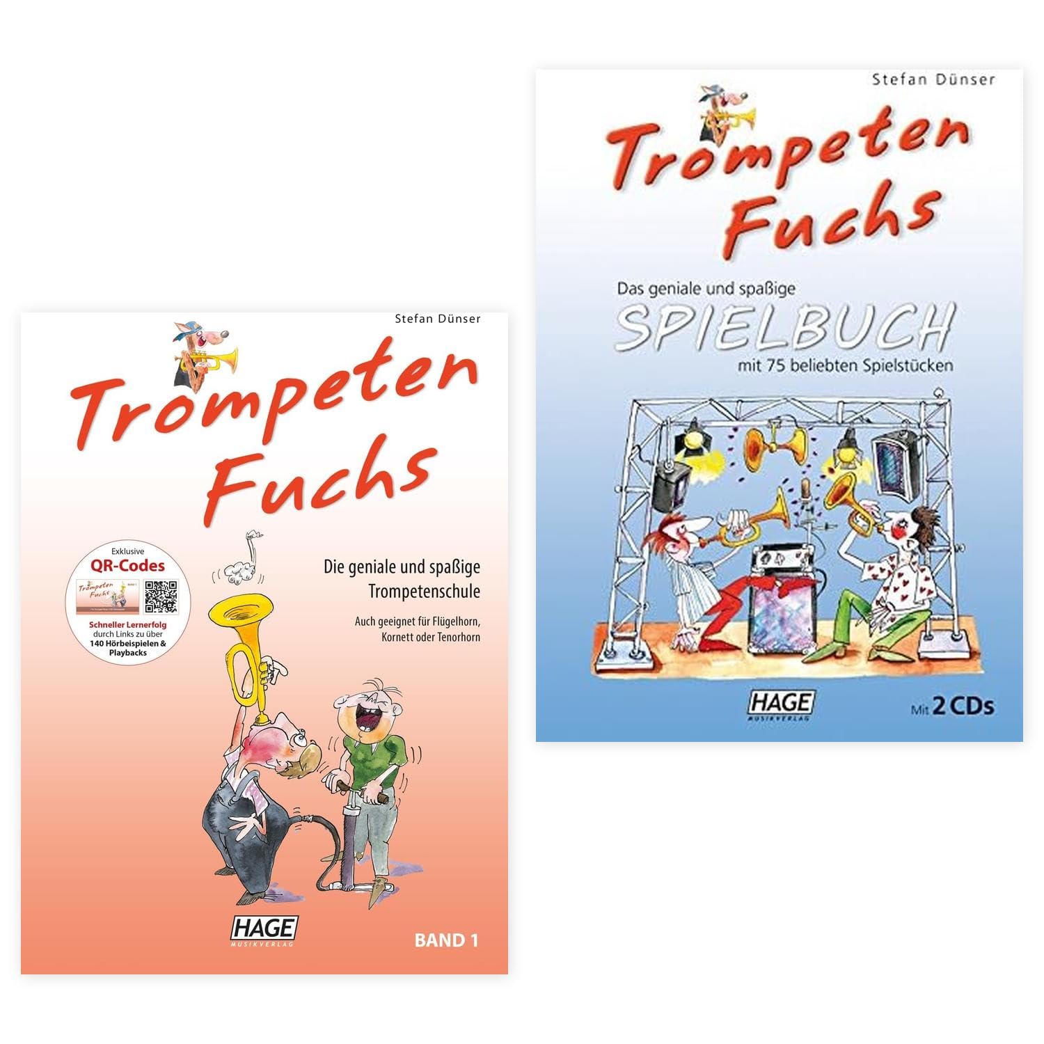 TrumpetFuchs 1 and Game Book 1: (Starter Set) with QR Codes - Trumpets Fox Band 1 (ISBN 9783866260788, 9783866262560) + soundman Polishing Cloth for Trumpet