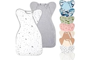 Knirose Swaddle Blanket Sleep Sack with Arms Up Design 2 Packs, Hands Up Sleeping Sack 3-Way Transitions to Arms-Free Wearable Sleeping Bag for Newborn Baby Boys Girls Snug Fit Calms Startle Reflex