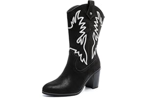 Luoika Women's Wide Width Cowboy Cowgirl Boots - Wide Calf Pointed Toe Pump Heel Women's Western Boots.