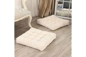 LOVMOC 22 inches Meditation Pillow, 2 Pack Square Large Floor Cushions for Adults, Thick Corduroy Floor Pillows for Sitting, Yoga, Living Room, Sofa, Tatami, Beige