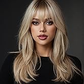 Allbell Ombre Blonde Wig for Women,Long Straight Synthetic Hair Wig with Bangs for White Women 20 Inches
