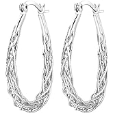 Senteria Sterling Silver Hoop Earrings - Medium, Lightweight, Thick Twist Oval Hoops
