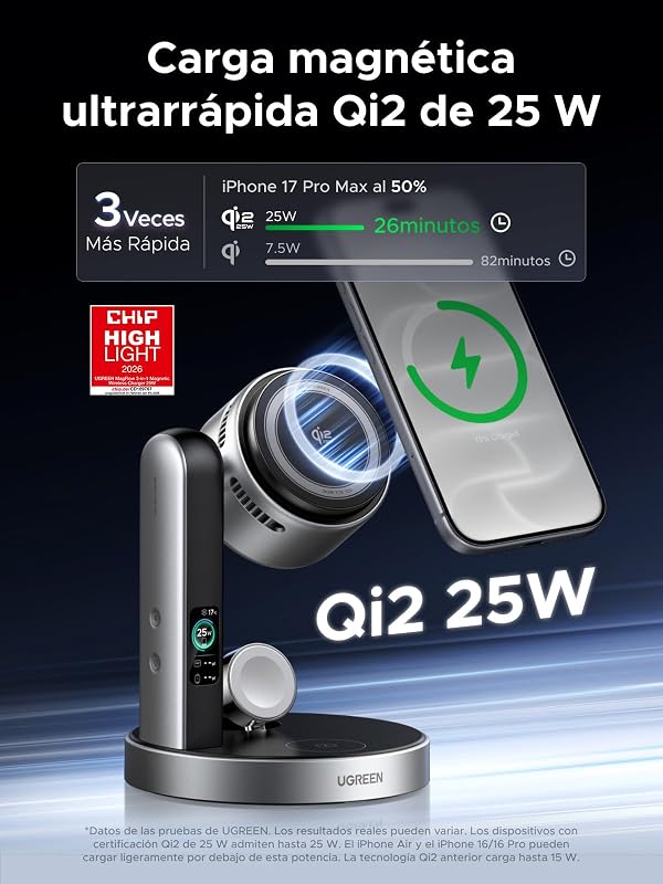 MagFlow Pro 3 en 1 Wireless Charger Qi2 25W, Ventilador Tec