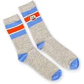 OFFICIAL Cuphead Striped Grey Crew Socks | Red, White, &amp; Blue Striped Socks | Perfect for Cuphead Fans