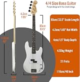 3rd Avenue Full Size 4/4 Electric Bass Guitar Beginner Pack 15W Amp White view 2