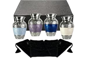 EVERGREEN MEMORIALS Small Urns for Human Ashes Keepsake – Mini Urns for Ashes – Handcrafted Keepsake Urns – Mixed Colors Set of 4 – Elegant Memorial Ash Holders