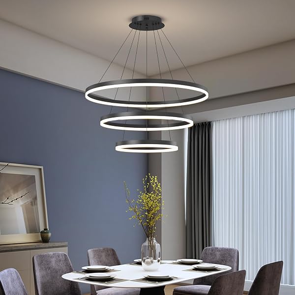 MATVEN MODERN CEILING CHANDELIER LIGHT, ACRYLIC ANTI-FLICKER BLACK PENDANT LIGHT FIXTURES WITH REMOTE CONTROL DIMMABLE 3 COLOR MODE & BRIGHTNESS ISLAND LIGHTS FOR KITCHEN DINING ROOM