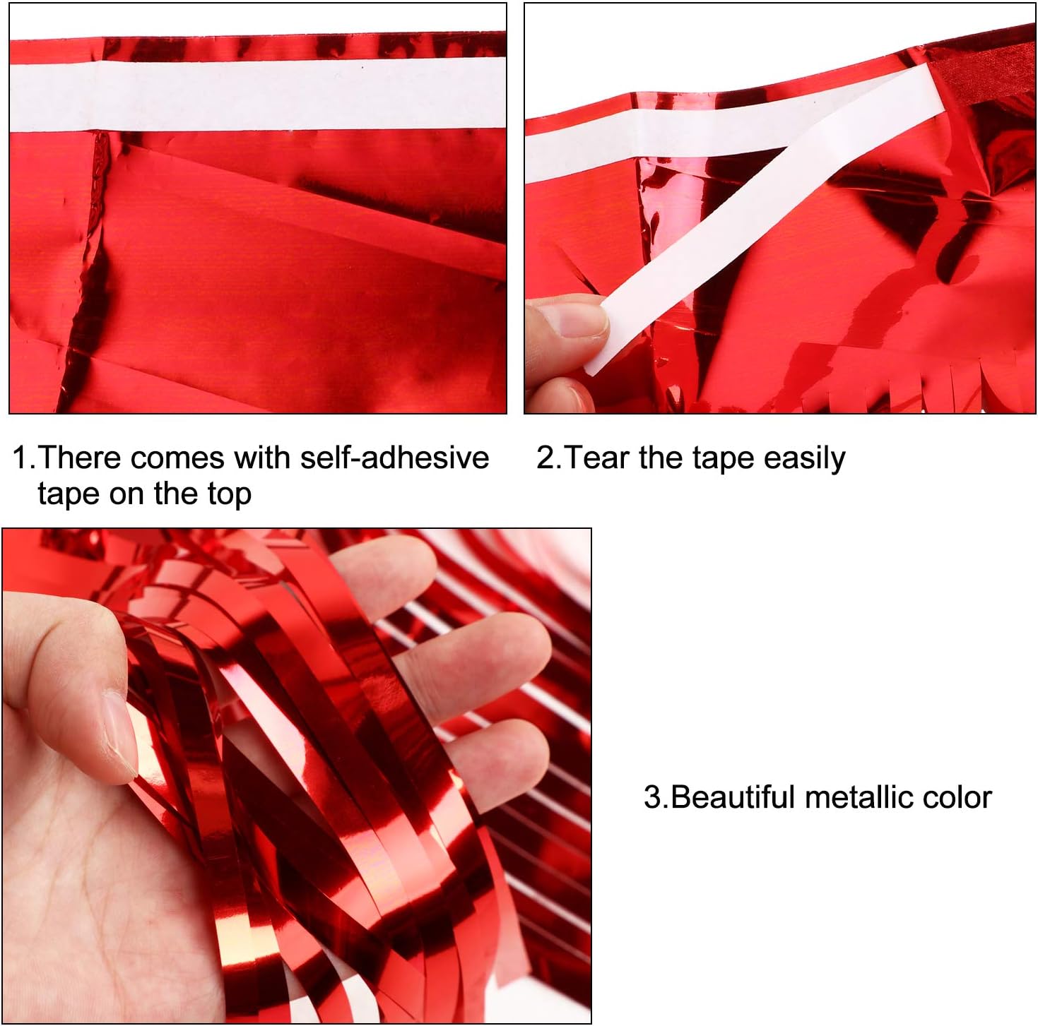 4 Packs 10 Feet Foil Fringe Garland Metallic Foil Tinsel Fringe Garland Wall Hanging Fringe Banner for Wedding Birthday Parties Holiday Decorations and More (Red) - Image 3