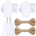 G2PLUS Gift Tags with String,100PCS White Paper Tags Hollow Heart Wedding Favor Tags for Mother's Day, Birthday, Valentine's, Thanksgiving, Christmas Gift Wrap, Baby Shower, DIY Crafts
