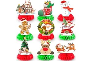 9 Pcs Christmas Honeycomb Centerpieces, Red and Green Honeycomb Centerpieces Santa Claus Snowman Elk Table Center Decorations