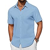 COOFANDY Men's Short Sleeve Button Down Shirt Casual Cotton Shirts Beach Summer Linen Shirts with Pocket