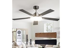 Passky Ceiling Fans with Lights, 52 inch Sleek Ceiling Fan with Light and Remote Control, 3CCT, Dimmable, Reversible, Noiseless, Black Ceiling Fan for Bedroom, Living Room