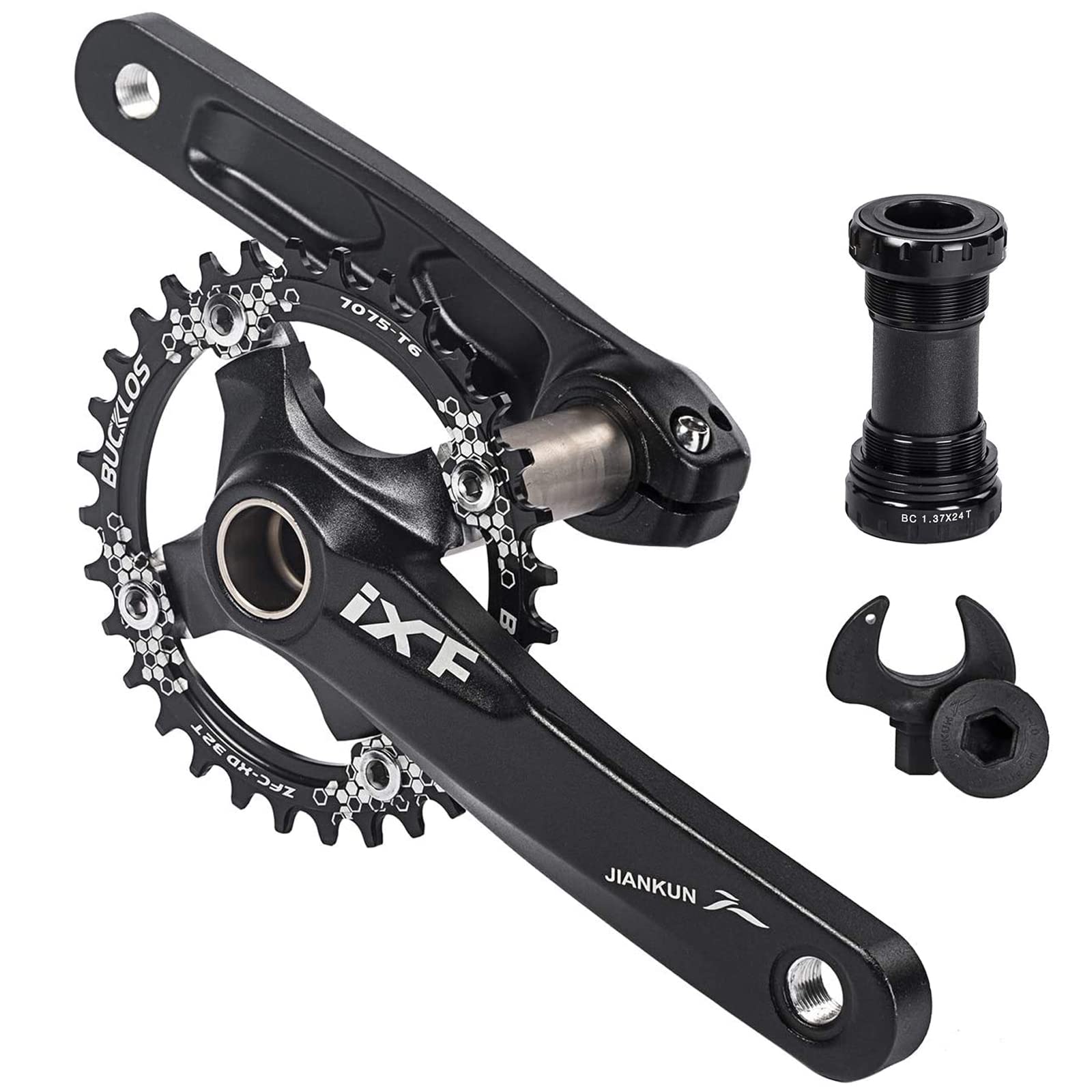 Photo 1 of BUCKLOS IXF 104 BCD 30T-38T 170MM Mountain Bike Crankset, Hollow Integrated MTB Crank Set, Aluminum Alloy Crankset Round Oval Narrow Wide Chainring with Bottom Bracket Bolts Fit Shimano/FSA Gaint