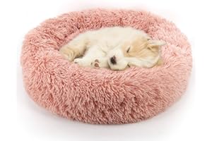 NOYAL Calming Donut Dog Bed for Small to Medium Dogs & Cats - Plush Faux Fur Anti-Anxiety Pet Bed with Machine Washable Cover & Non-Slip Base